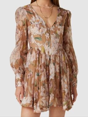 Bardot Zelina Floral Puff-Sleeve Size Xs Mini Dress. New No Tags